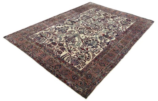 Corner detail of 1930s Sarough rug showing border pattern and Cork pile