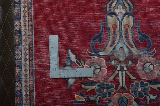 Backside of handmade 2000s Sarough rug showing knot structure and weave density