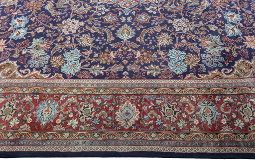 Corner detail of 1970s Sarough rug showing border pattern and Wool pile