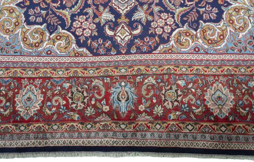 Full view of 1970s Sarough rug from Iran / Persia, 431 × 327 cm in Blue tones
