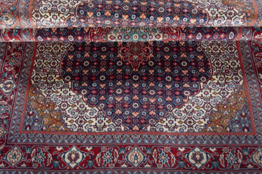 Corner detail of 2000s Sarough rug showing border pattern and Cork pile