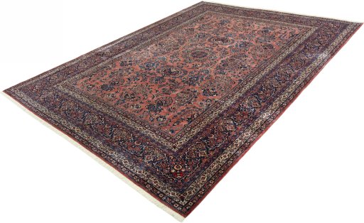 Corner detail of 1930s Sarough rug showing border pattern and Cork pile