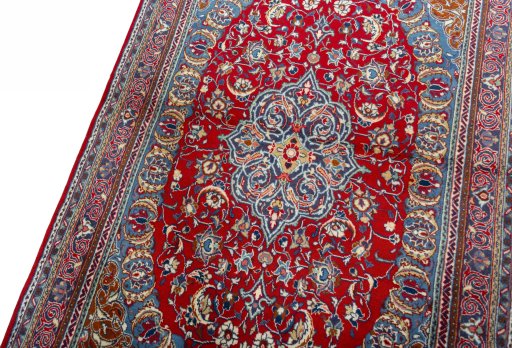 Backside of handmade 2000s Sarough rug showing knot structure and weave density