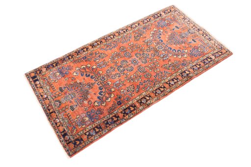 Corner detail of 1974s Sarough rug showing border pattern and Wool pile
