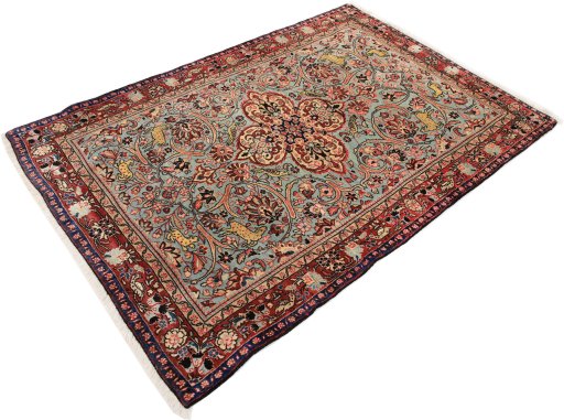 Close-up detail of 1990s Sarough rug from Iran / Persia showing Wool weave