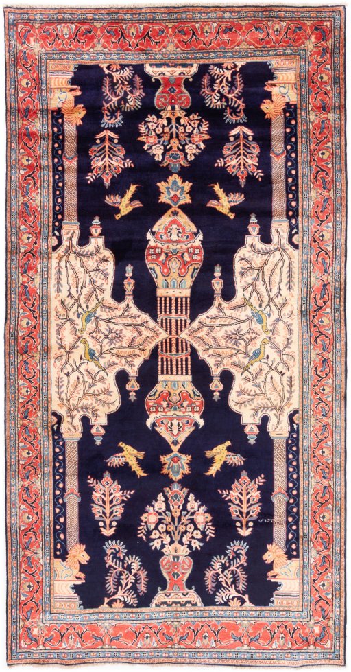 Full view of 2000s Sarough rug from Iran / Persia, 328 × 167 cm in Dark blue tones