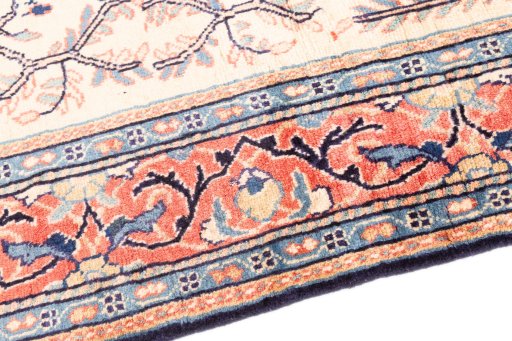 Backside of handmade 2000s Sarough rug showing knot structure and weave density