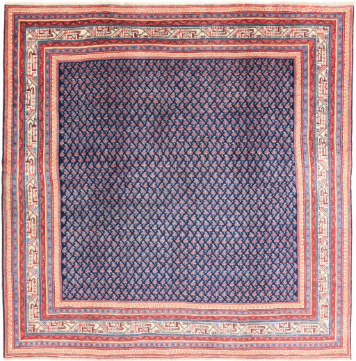 Full view of 1990s Sarough rug from Iran / Persia, 237 × 235 cm in Dark blue tones