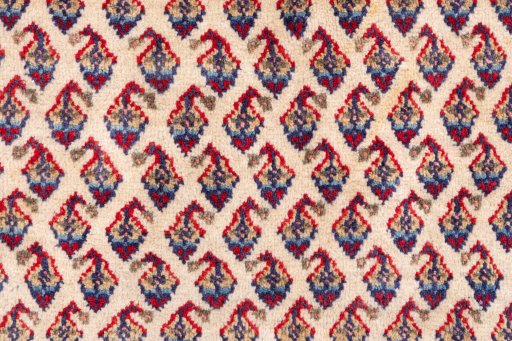 Full view of 1975s Sarough rug from Iran / Persia, 252 × 215 cm in Cream tones
