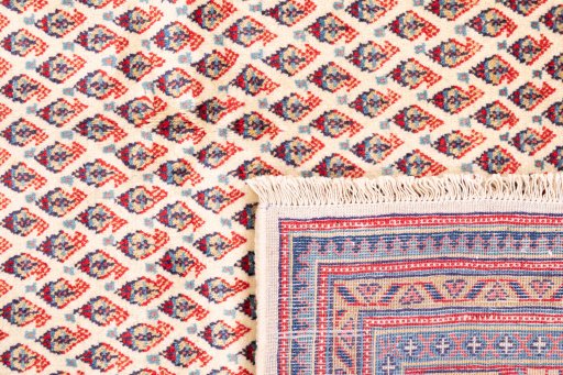 Close-up detail of 1975s Sarough rug from Iran / Persia showing Wool weave