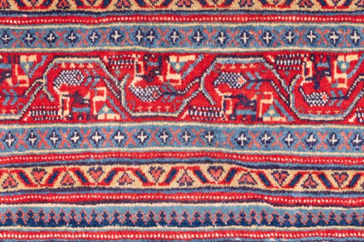 Full view of 1975s Sarough rug from Iran / Persia, 270 × 217 cm in Cream tones