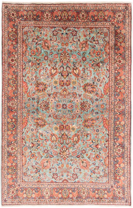 Full view of 1975s Sarough rug from Iran / Persia, 234 × 152 cm in Blue tones