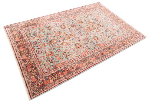 Corner detail of 1975s Sarough rug showing border pattern and Wool pile