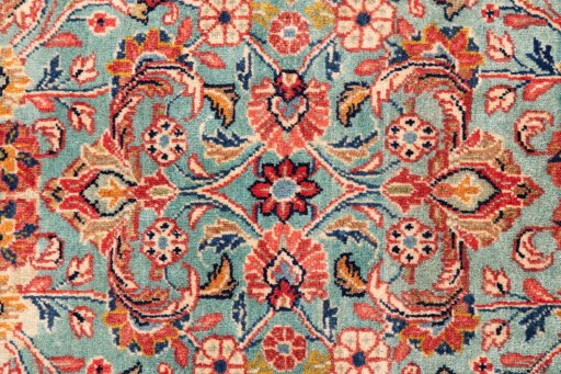 Full view of 1975s Sarough rug from Iran / Persia, 234 × 152 cm in Blue tones