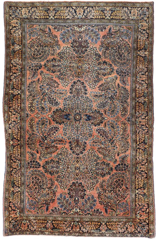 Full view of 1920s Sarough rug from Iran / Persia, 210 × 133 cm in Multi Color tones