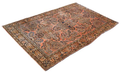 Corner detail of 1920s Sarough rug showing border pattern and Wool pile
