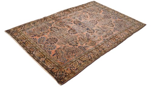 Close-up detail of 1920s Sarough rug from Iran / Persia showing Wool weave
