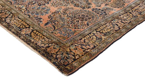 Backside of handmade 1920s Sarough rug showing knot structure and weave density