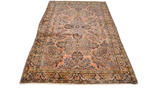 Close-up detail of 1920s Sarough rug from Iran / Persia showing Wool weave