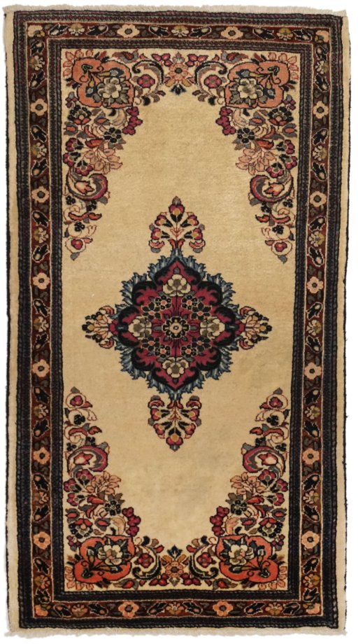 Full view of New Sarough rug from Iran / Persia, 120 × 64 cm in Beige tones