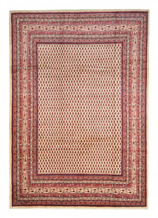 Full view of 2000s Sarough Mir rug from Iran / Persia, 323 × 224 cm in Beige tones