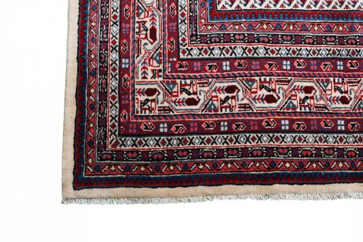 Full view of 2000s Sarough Mir rug from Iran / Persia, 323 × 224 cm in Beige tones
