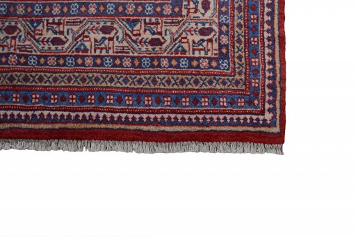 Backside of handmade 2000s Sarough Mir rug showing knot structure and weave density