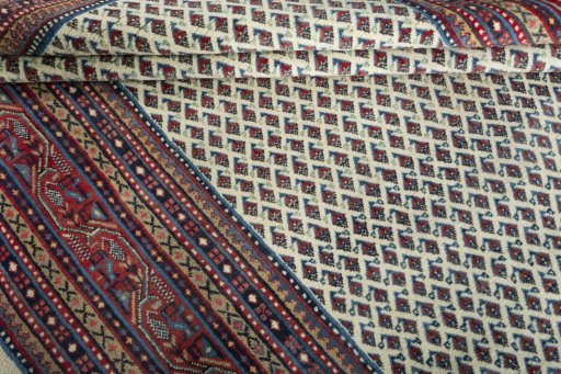 Full view of 2000s Sarough Mir rug from Iran / Persia, 315 × 210 cm in Beige tones