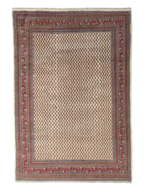 Full view of 2000s Sarough Mir rug from Iran / Persia, 308 × 212 cm in Beige tones