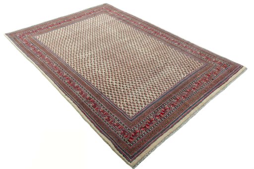 Close-up detail of 2000s Sarough Mir rug from Iran / Persia showing Wool weave