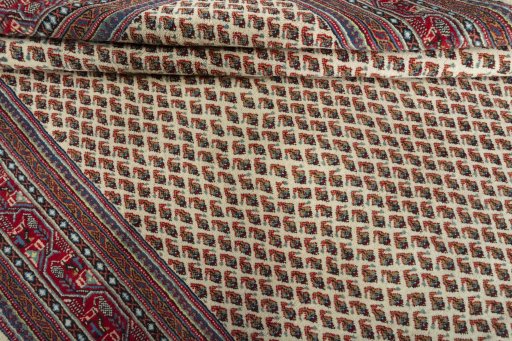 Full view of 2000s Sarough Mir rug from Iran / Persia, 308 × 212 cm in Beige tones