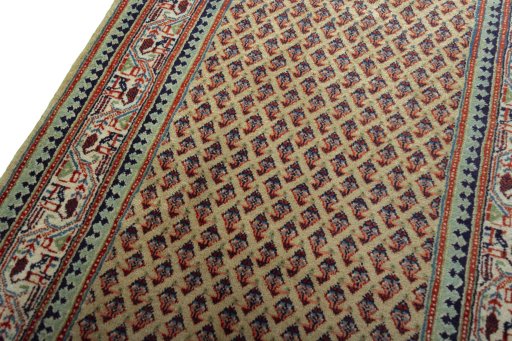 Backside of handmade 2000s Sarough Mir rug showing knot structure and weave density