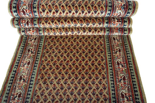 Full view of 2000s Sarough Mir rug from Iran / Persia, 607 × 91 cm in Beige tones