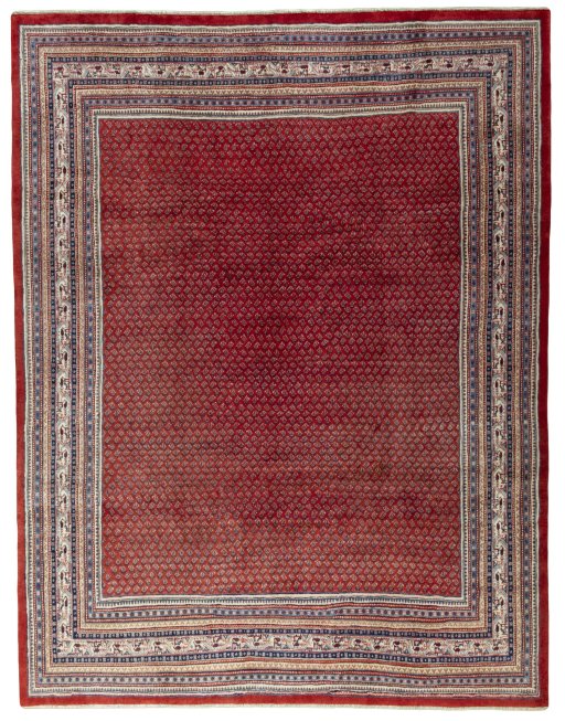 Full view of 2000s Sarough Mir rug from Iran / Persia, 366 × 284 cm in Red tones