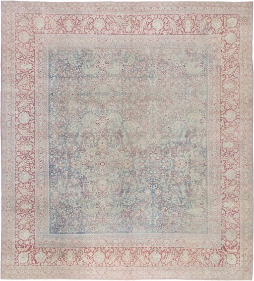 Full view of 1920s Tabriz rug from Iran / Persia, 402 × 367 cm in Blue tones