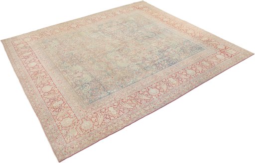 Corner detail of 1920s Tabriz rug showing border pattern and Wool pile