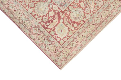 Backside of handmade 1920s Tabriz rug showing knot structure and weave density
