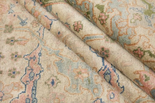 Corner detail of 1920s Tabriz rug showing border pattern and Wool pile
