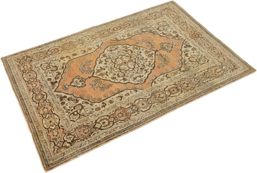 Close-up detail of 1900s Tabriz rug from Iran / Persia showing Wool weave