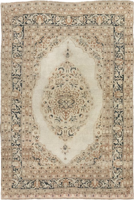 Full view of 1900s Tabriz rug from Iran / Persia, 181 × 124 cm in Cream tones