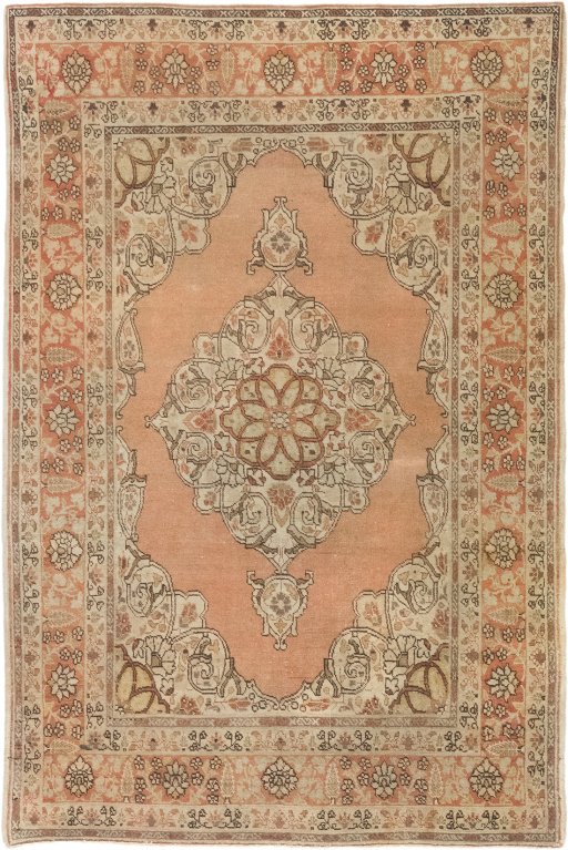Full view of 1900s Tabriz rug from Iran / Persia, 182 × 121 cm in Terracotta tones