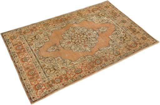 Corner detail of 1900s Tabriz rug showing border pattern and Wool pile