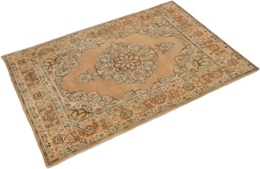 Close-up detail of 1900s Tabriz rug from Iran / Persia showing Wool weave