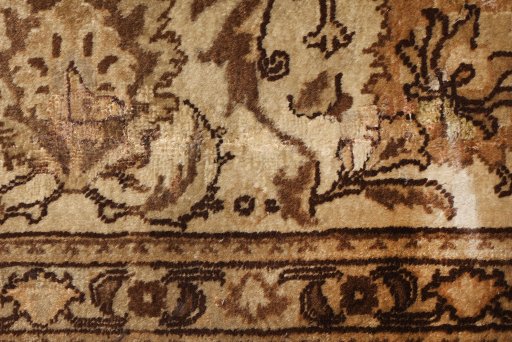 Close-up detail of 1950s Tabriz rug from Iran / Persia showing Wool weave
