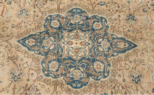 Corner detail of 1920s Tabriz rug showing border pattern and Wool pile
