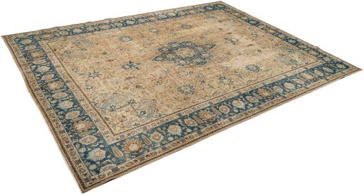 Corner detail of 1920s Tabriz rug showing border pattern and Wool pile