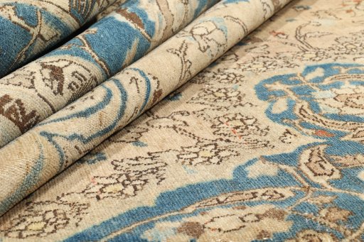 Full view of 1920s Tabriz rug from Iran / Persia, 482 × 361 cm in Cream tones