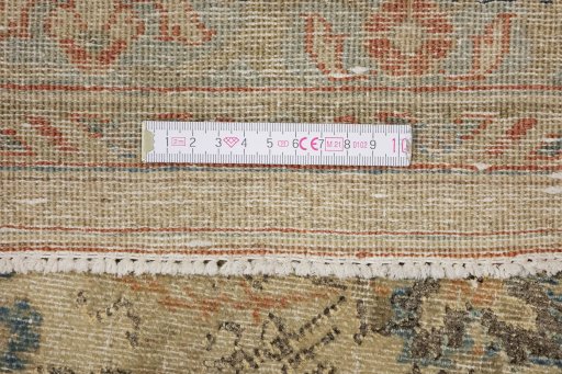 Corner detail of 1900s Tabriz rug showing border pattern and Wool pile