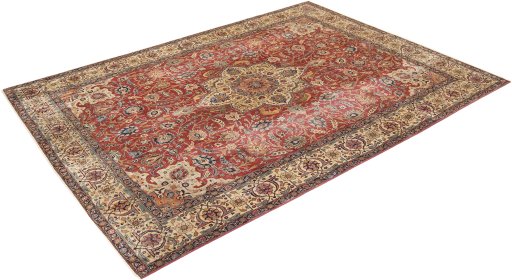 Corner detail of 1920s Tabriz rug showing border pattern and Wool pile