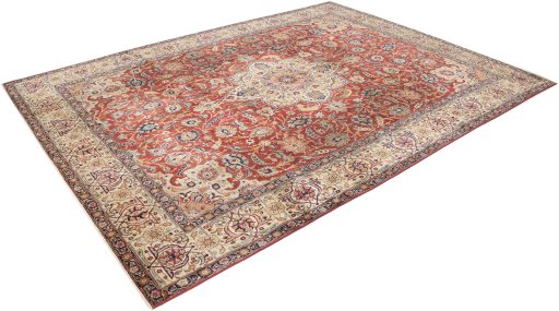 Close-up detail of 1920s Tabriz rug from Iran / Persia showing Wool weave